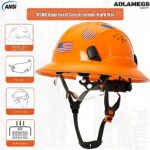 Aolamegs Safe Hard Hats Construction OSHA Approved with Clear Visor – ANSI Z89.1 Vented Orange Full Brim Hard Hat with Chin Strap Safety Helmet for Men Women 6 Point Suspension Cascos De Construccion