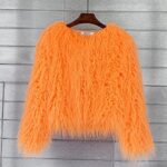 foefaik Spring Winter Fluffy Faux Fur Coat Women’s Shaggy Jacket Long Sleeve Outwear Orange