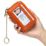 imeetu RFID Credit Card Holder, Small Leather Zipper Card Case Wallet with Removable Keychain ID Window (Orange)