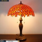 WERFACTORY Tiffany Table Lamp Orange Red Wisteria Stained Glass Bedside Lamp 16X16X24 Inches Desk Reading Light Metal Base Decor Bedroom Living Room Home Office S523R Series