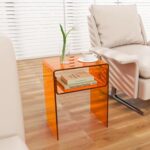 KSacry Acrylic Side Table Nightstand End Table, Clear Orange Acrylic Table for Living Room, 11.8″ D x 15.7″ W x 19.7″ H