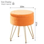 Cplxroc Footrest Footstools Round Faux Fur Ottoman with Storage Space Soft Vanity Chair Seat Coffee Table Ottoman Small Side Table with Adjustable Footings (Orange)