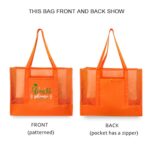 hsmyank Reusable Large Beach Bags With Pockets & Zipper, Lightweight Beach Tote for Poolside, Trip/swim (Orange)