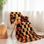 Vessia Throw Blanket Checkerboard Black and Orange, Orange Chessboard Flannel Blanket for Couch,Bed,Sofa, 300GSM Soft Cozy Comfy Warm Checkered Blanket Halloween Decor for All Season