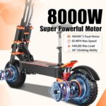 X8P Adult Electric Scooter with Seat, 60V 8000W Dual Power, Orange Finger Hook Vertical Handlebar with LCD E Scooter, Up to 70 Miles Long Range, 14″ Off-Road Tires for Commuting and Extreme Terrain