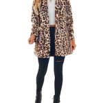 Omoone Women’s Faux Fur Jackets Autumn Winter Leopard Coats Loose Fur Coat with Pockets(3361-WhiteOrange-S)