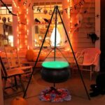 Halloween Decorations Outdoor – Halloween Party Decorations – Large Witches Cauldron on Tripod with Lights – Black Plastic Bowl Decor – Hocus Pocus Candy Bucket Decoration for Home Porch Outside