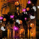 Halloween Garland Willow Vine Twig with Light, Orange and Purple Halloween Lights, 6 FT 54 LED Pumpkins & Bats & Ghost Lights with Timer Outdoor ?Battery not included? Waterproof Halloween Decorations