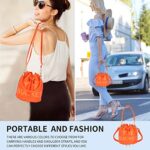 JQAliMOVV The Bucket Bags for Women, Mini Leather Bucket Bag Purses Drawstring Closure Crossbody Handbags Hobo Bag (Orange)