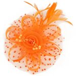 Cizoe Fascinators Hat for Women Tea Party Hat Kentucky Derby Wedding Flower Cocktail Mesh Feathers Headpiece(1-Orange)