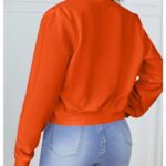 SweatyRocks Women’s Casual Long Sleeve Solid Zip Up Coat Crop Bomber Jacket Orange Medium