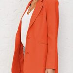 MEROKEETY Women’s 2024 Fall Casual Blazers Long Sleeve Lapel Open Front Button Work Blazer Jackets with Pockets, Orange, M