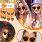 Ricawa 4 Pack Heart Shaped Sunglasses Trendy Cat Eye Love Heart Glasses Vintage Retro Heart Sunglasses for Women(Orange)