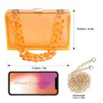 WJCD Clear Purse for Women Acrylic Clear Clutch Bag,Acrylic Purses Clear Clutch Purse Shoulder Handbag With Removable Chain (Orange 2 chains)