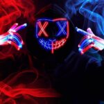 JOYIN Halloween Led Mask Light Up Scary Mask and Gloves for Cosplay Costume (Red & Blue), Glow in The Dark Mask