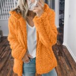 DOLKFU your orders coat Womens Zip Up Faux Fur Coats Collar Fuzzy Sherpa Jackets Casual Long Sleeve Fashion 2023 Winter Coat Orange XXL