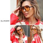 GLARDEFE Oversized Aviator Sunglasses for Women Men – Retro 70s Square Shades Sun Glasses(Black/Gradient Orange Lens + Green/Gradient Orange Lens)