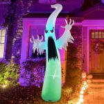 GOOSH 6 FT Halloween Inflatables Ghost Outdoor Decorations Blow Up Yard Scary Red Eye Dimming Ghost with Built-in Colorful LEDs for Garden Lawn Indoor Party Decor