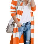 CARDYDONY Women’s Open Front Long Maternity Cardigan Sweater Coat Stripe Orange S