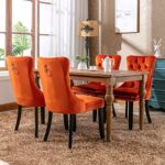 ODUSE-DAILY Orange Velvet Dining Chairs Set of 2, Kitchen & Dining Room Chairs Set of 2, Tufted Dining Chairs, Velvet Upholstered Dining Chairs, Solid Wood Frame (Orange, 2 Pcs)