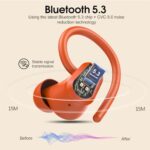 Wireless Earbuds, 2023 Bluetooth Headphones 5.3 Sport, 50H Ear buds with Earhooks, Dual LED Display, Bluetooth Earbuds, Deep Bass Stereo Noise Cancelling Headphones, IP7 Waterproof Earphones, Orange