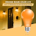 Wiyifada LED A19 Orange Light Bulb 4 Pack, 9W Orange LED Light Replace Up to 100W, E26 Base AC110V Colored Light Bulb for Porch, Home Lighting, Party Decoration, Holiday Lighting (Orange Light)