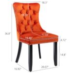 JETEAGO Velvet Dining Chair Set of 2, Upholstered Tufted Dining Room Chair with Nailhead Trim and Solid Wood Leg for Kitchen, Orange