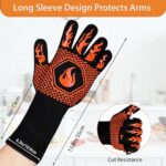 BBQ Fireproof Gloves, Grill Cut-Resistant Gloves 1472°F Heat Resistant Gloves, Non-Slip Silicone Oven Gloves, Kitchen Safe Cooking Gloves for Oven Mitts,Barbecue,Cooking, Frying,13.5 Inch-Orange