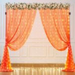 Orange Tulle Backdrop Curtain with Lights String for Parites 10x8ft Sheer Backdrop Curtains Drapes for Birthday Party Baby Shower Wedding Ceremony Prom Halloween Photo Booth Background Decorations