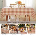 JIALE Orange Checkered Table Cloth Rectangle Cotton Linen Fabric Gingham Tablecloth with Tassel Washable Wrinkle Free Buffalo Plaid Table Cover for Fall Picnic Kitchen Dining, Orange and White,55×90”