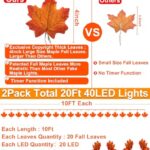 TURNMEON 2 Pack Thanksgiving Decorations Enlarged Maples Leafed Fall Decorations for Home Fall Lights Thick Leafs Garlands, Total 20Ft 40LED Battery Operated Waterproof Halloween Decor Indoor Outdoor