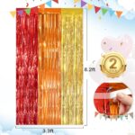 red Orange Gold Fringe Curtain Party Streamers 2Pack 3.3×8.3 Ft Foil Fringe Backdrop Curtains for Birthday Wedding Bridal Baby Shower Holiday Tinsel Streamers Rainbow Party Decorations Door Streamer