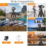 ZIKZOK Tripod 75″ Camera Tripod, Lightweight Travel Cell Phone Tripod with Wireless Remote, Professional Aluminum Tripod for Camera (Orange)