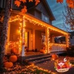 Orange Christmas Lights Outdoor – 200 LED Thanksgiving Lights Indoor, 8 Modes 66ft Extendable Halloween Lights Plug in for Christmas Carnival Patio Yard Bedroom Autumn Fall Decor