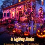 Brightown Orange and Purple Lights, 9.8Ft 120 LED Solar Fairy Lights, Halloween Lights Outdoor with 8 Modes, Waterproof Twinkle Fall Lights for Patio Yard Trees Party, Black Wire