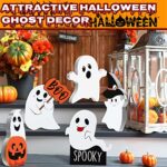 5 Pcs Halloween Cute Ghost Decor Halloween Wooden Tiered Tray Decor Black Witch Boo Spooky Signs Pumpkin Fall Blocks for Rustic Party Home Shelf Display(Cute Style)