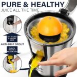 Eurolux Premium Electric Orange Juicer | Stainless Steel Citrus Squeezer With New Ultra-Powerful Motor and Soft Grip Handle for Effortless Juicing, Auto Shutoff, Dishwasher-safe Parts, Pulp Control