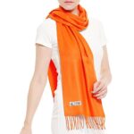 TZ Promise Plain Solid Color Cashmere Feel Classic Soft Luxurious Winter Scarf For Men Women (Orange)