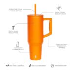 Elemental 40 oz Tumbler with Handle and Straw – Spill Proof Insulated Stainless Steel Commuter for Hot and Cold Beverages – Travel Coffee Mug with 2 Straws & Spill Proof Lid – 40oz – Orange