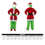 tiggell 6pcs Christmas Green Monster Costume Santa Claus Outfit Evil Costume for Men Halloween Xmas Carnival Cosplay (Red & Green, Small)