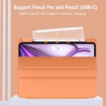 ZryXal New iPad Air 13 Inch Case M2 2024 with Pencil Holder, Smart iPad Case [Support Pencil Pro and Pencil(USB-C)], Support Touch ID and Auto Wake/Sleep (Orange)