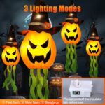 Cuorung Halloween Decorations Outdoor Decor Hanging Lighted Glowing Pumpkin Witch Hat with 3 Modes Lighted Up Scary Orange Halloween Decorations for Indoor Outside Party Yard Tree Garden (4Pcs)