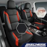 Skechers Memory Foam™ Leather Car Seat Covers, Air Cool Mesh Thick Seat Covers, Two Front Seat Covers, Airbag Compatible, Automotive Comfort & Protection for Most Cars, Vans, Trucks, SUV,Orange