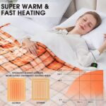 Heated Blanket Electric Throw, 50X60, Heating Throw with 10 Heating Levels & 8 Hours Auto Off, Plaid Checkered Sherpa Blanket Warmer for Adults, Couch Bed Office Use, Halloween Blanket, ETL, Orange