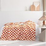 LOMAO Throw Blankets Flannel Blanket with Checkerboard Grid Pattern Soft Throw Blanket for Couch, Bed, Sofa Luxurious Warm and Cozy for All Seasons (Orange, 50″x60″)