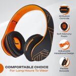 PowerLocus Bluetooth Over-Ear Headphones, Wireless Stereo Foldable Headphones Wireless and Wired Headsets with Built-in Mic, Micro SD/TF, FM for iPhone/Samsung/iPad/PC (Black/Orange)