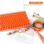 HHCFAST 150Pcs 15mm Silicone Beads, Silicone Beads for Keychain Making Bulk Silicone Beads for Bracelet Making Necklace Making and Round Silicone Beads for Pens(Orange)