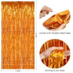 TONIFUL 3Pcs Orange Door Streamers,Photo Booth Backdrop Metallic Streamers Foil Fringe Curtains for Halloween Thanksgiving New Year Bachelorette Birthday Party Streamers Decor(9.9ft x 6.6ft)