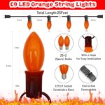 C9 LED Halloween Orange String Lights 25FT Outdoor String Lights with 27 0.6W LED Plastic Bulbs(2 Spare), Halloween Party String Lights for Patio Garden Roofline Backyard Decorations, Black Wire