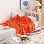 NTBAY Flannel Fuzzy Toddler Blanket, Fluffy Warm and Lightweight Reversible Stripes Design Baby Plush Blanket, 30×40 Inches, Orange